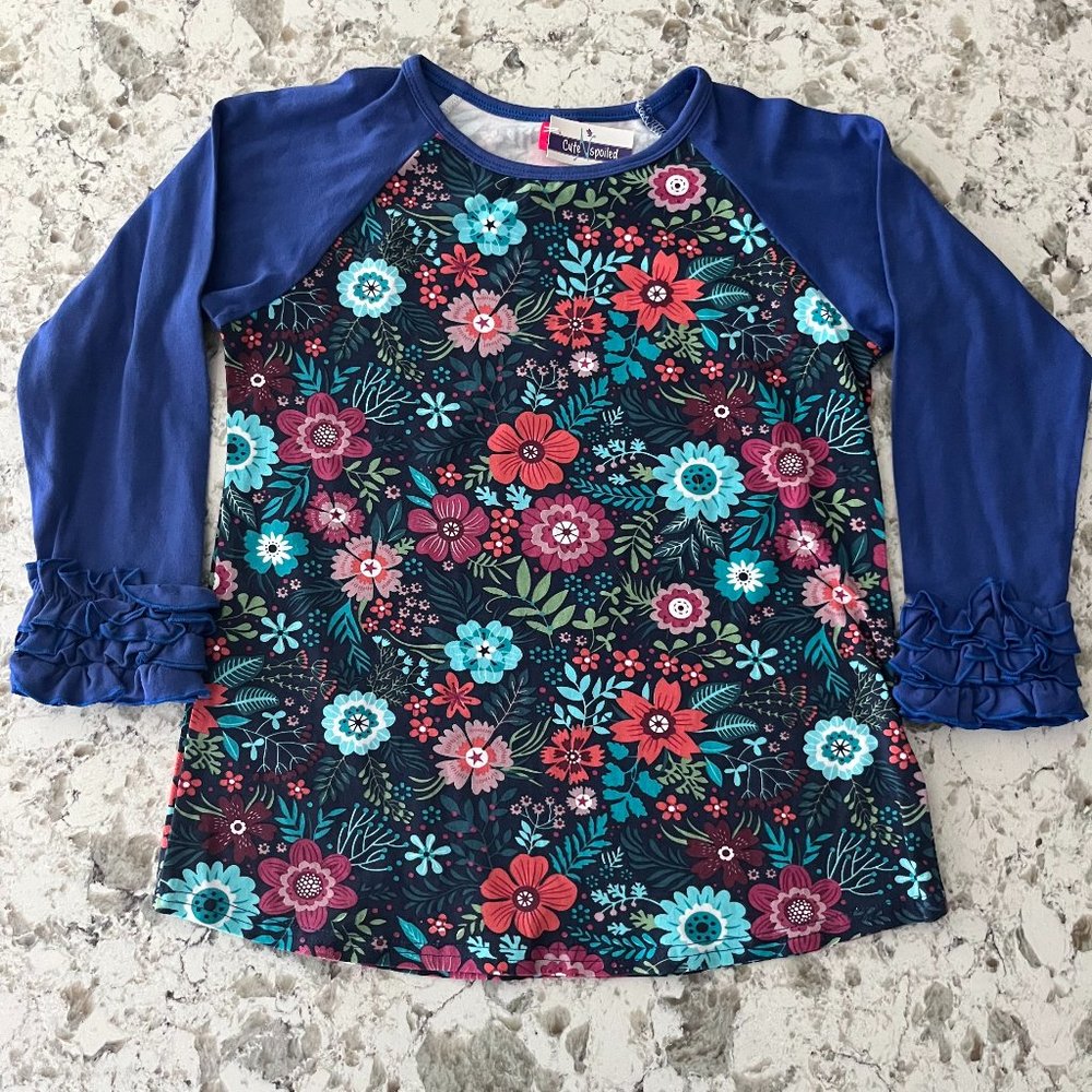 CuteNSpoiled blue floral raglan sz 8-9 NWT